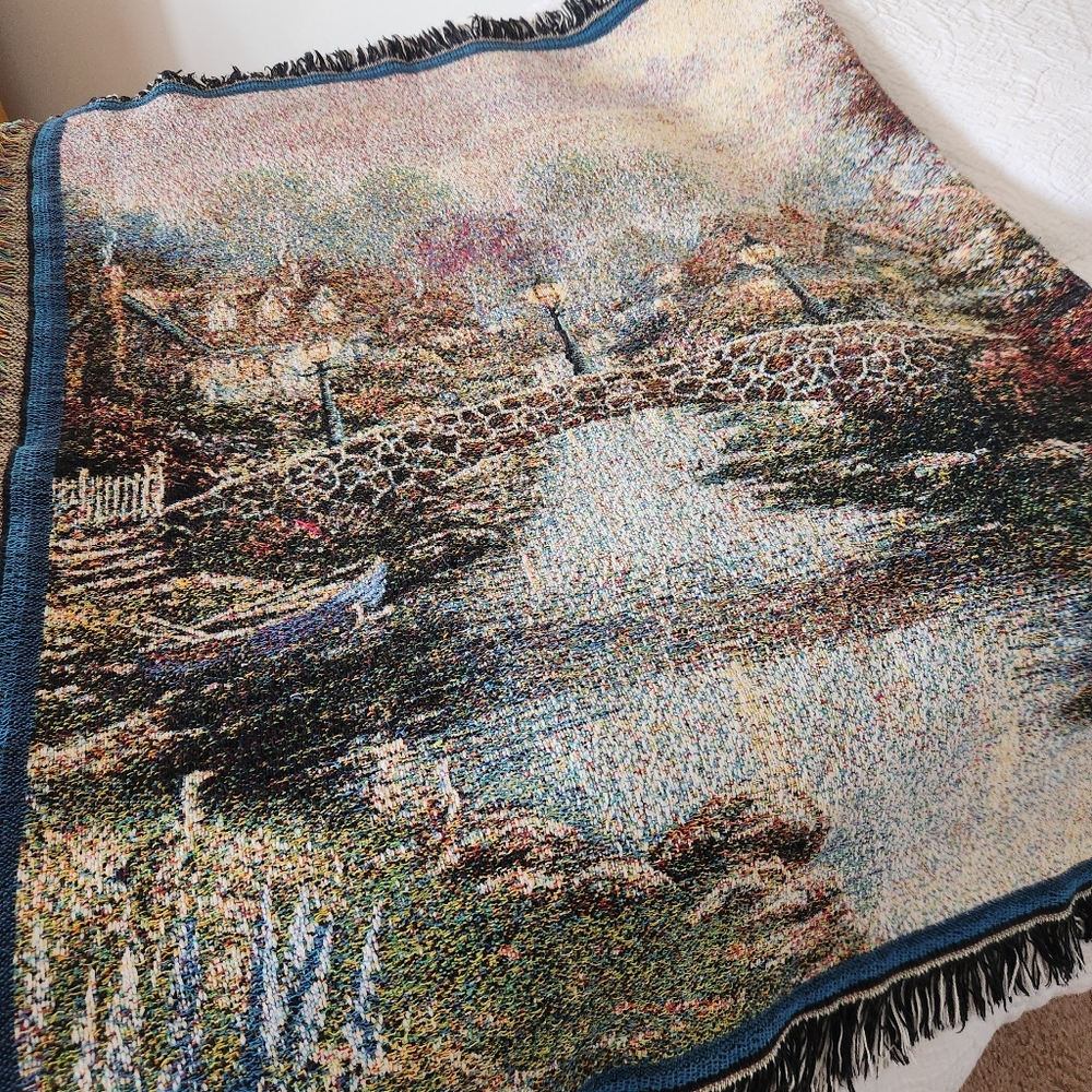 THOMAS KINKADE Painter Of Light Tapestry Cottage Made USA Fringe Cotton 40 x 60 - Picture 5 of 9